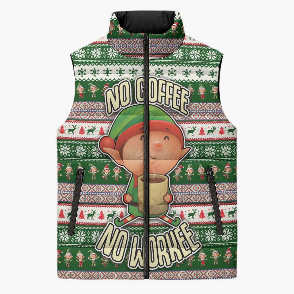 No Coffee No Workee Christmas Design Sleeveless Puffer Jacket Xmas Holiday Patterns - Wonder Print Shop
