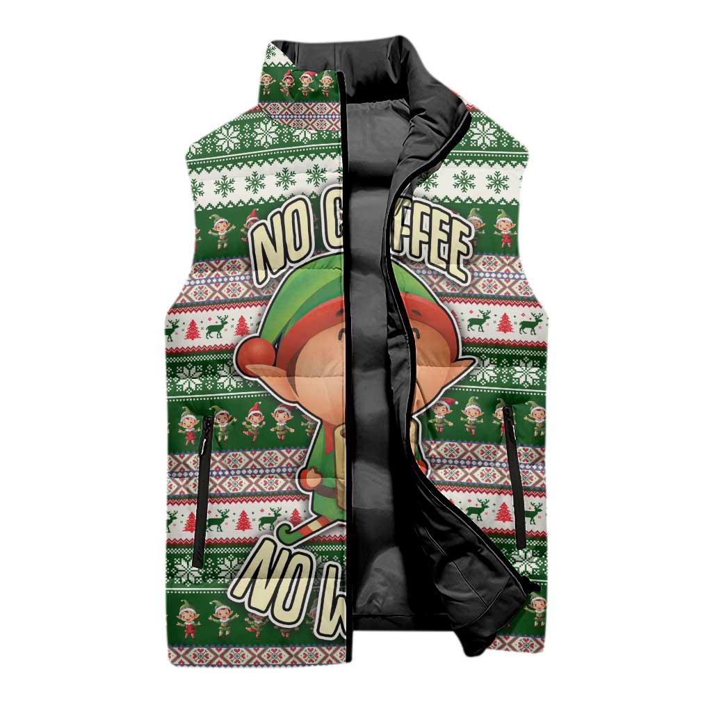 No Coffee No Workee Christmas Design Sleeveless Puffer Jacket Xmas Holiday Patterns - Wonder Print Shop