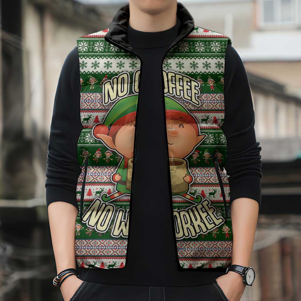 No Coffee No Workee Christmas Design Sleeveless Puffer Jacket Xmas Holiday Patterns - Wonder Print Shop