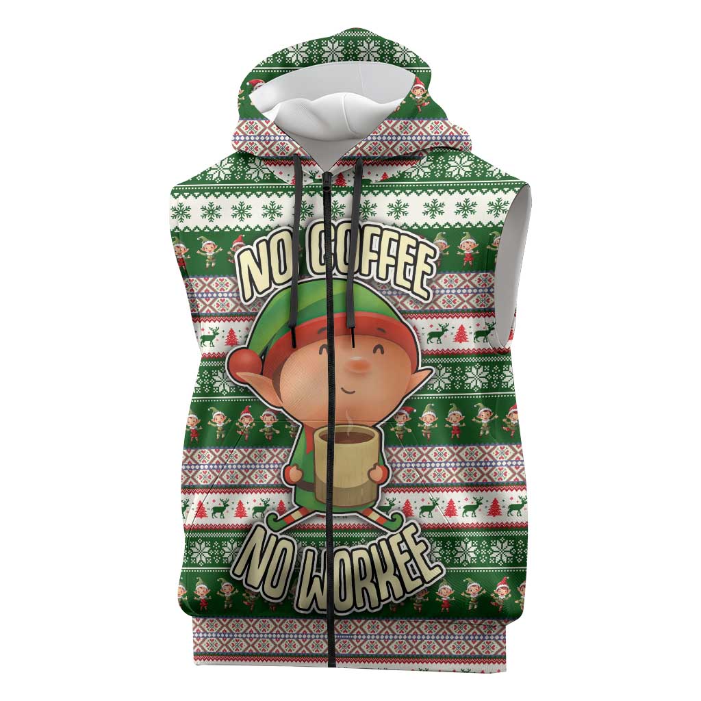 No Coffee No Workee Christmas Design Sleeveless Zip Hoodie Xmas Holiday Patterns - Wonder Print Shop