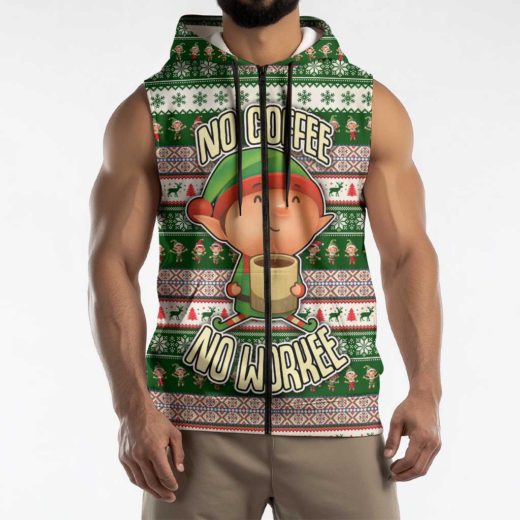 No Coffee No Workee Christmas Design Sleeveless Zip Hoodie Xmas Holiday Patterns - Wonder Print Shop