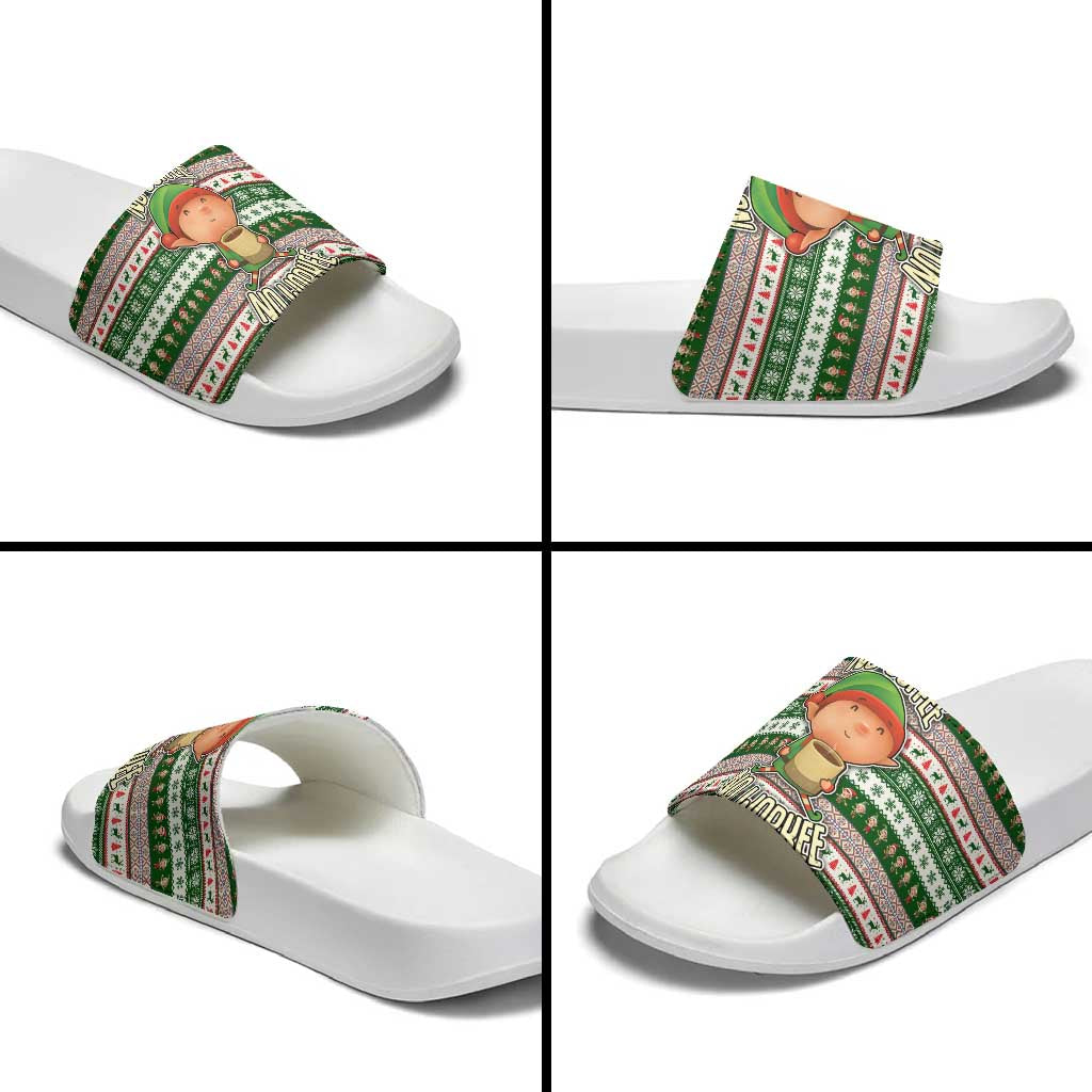 No Coffee No Workee Christmas Design Slide Sandals Xmas Holiday Patterns - Wonder Print Shop