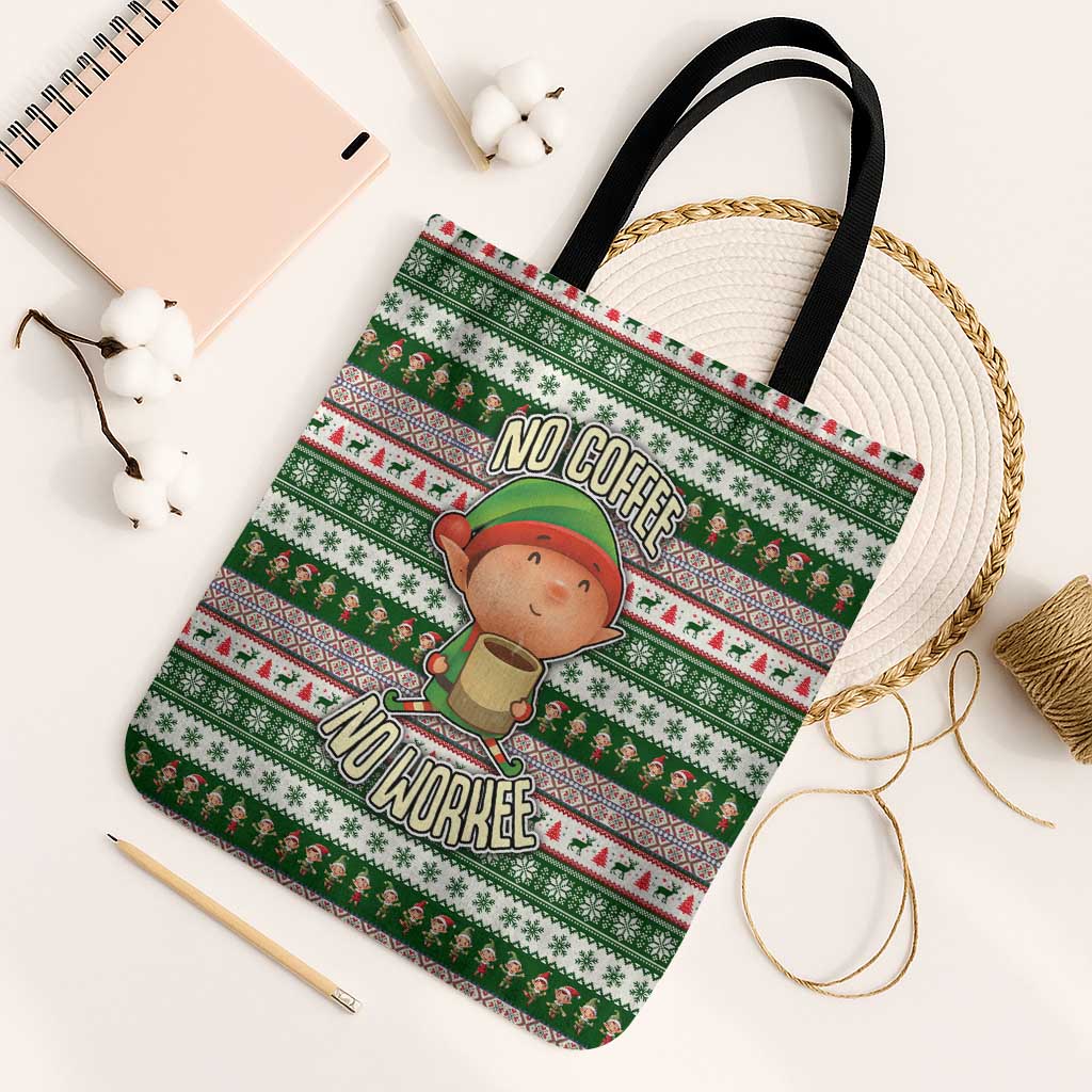 No Coffee No Workee Christmas Design Tote Bag Xmas Holiday Patterns - Wonder Print Shop