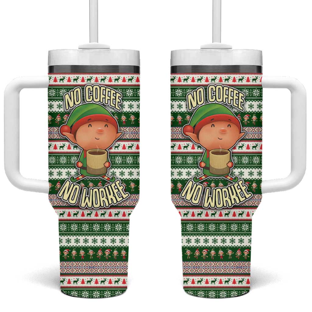 No Coffee No Workee Christmas Design Tumbler With Handle Xmas Holiday Patterns - Wonder Print Shop