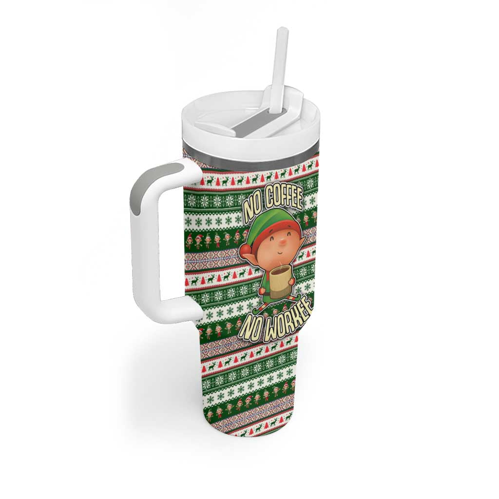 No Coffee No Workee Christmas Design Tumbler With Handle Xmas Holiday Patterns - Wonder Print Shop
