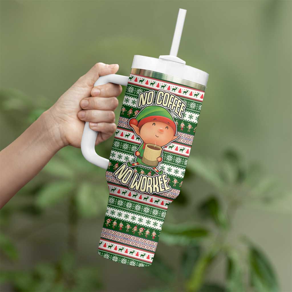 No Coffee No Workee Christmas Design Tumbler With Handle Xmas Holiday Patterns - Wonder Print Shop