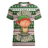 No Coffee No Workee Christmas Design Women V-Neck T-Shirt Xmas Holiday Patterns - Wonder Print Shop