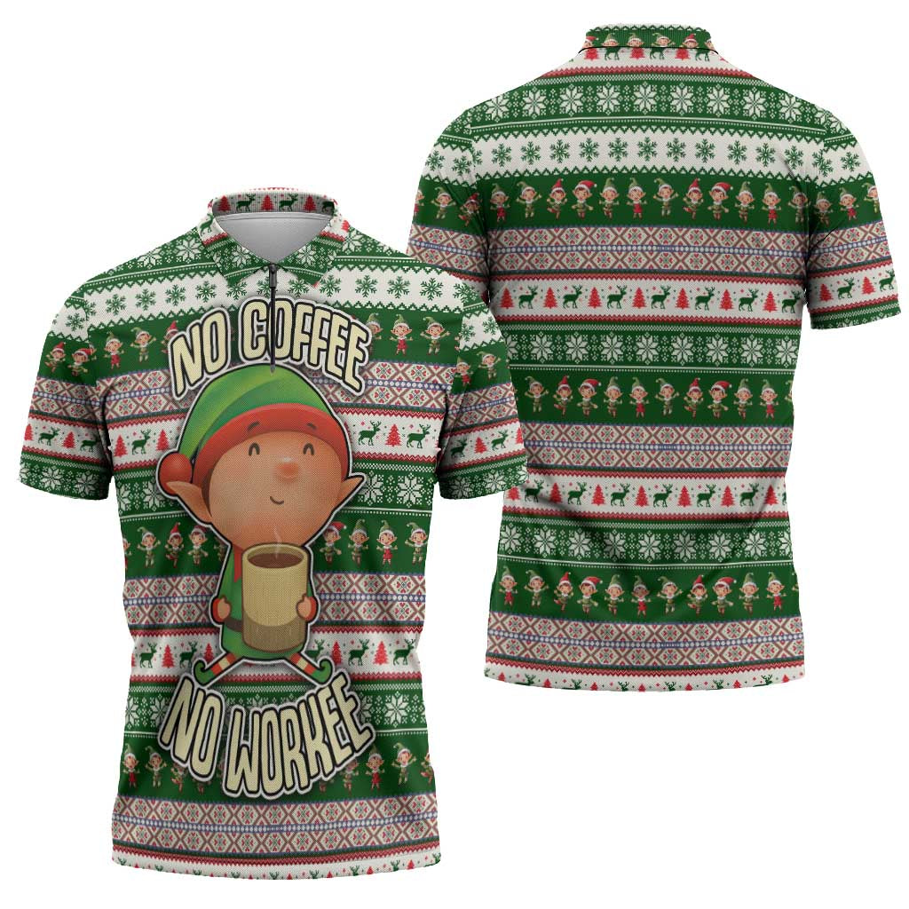 No Coffee No Workee Christmas Design Zipper Polo Shirt Xmas Holiday Patterns - Wonder Print Shop