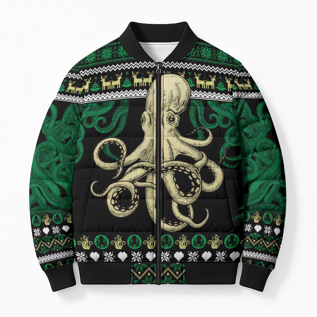 Octopus Cool Christmas Design Bomber Puffer Jacket Xmas Holiday Patterns - Wonder Print Shop