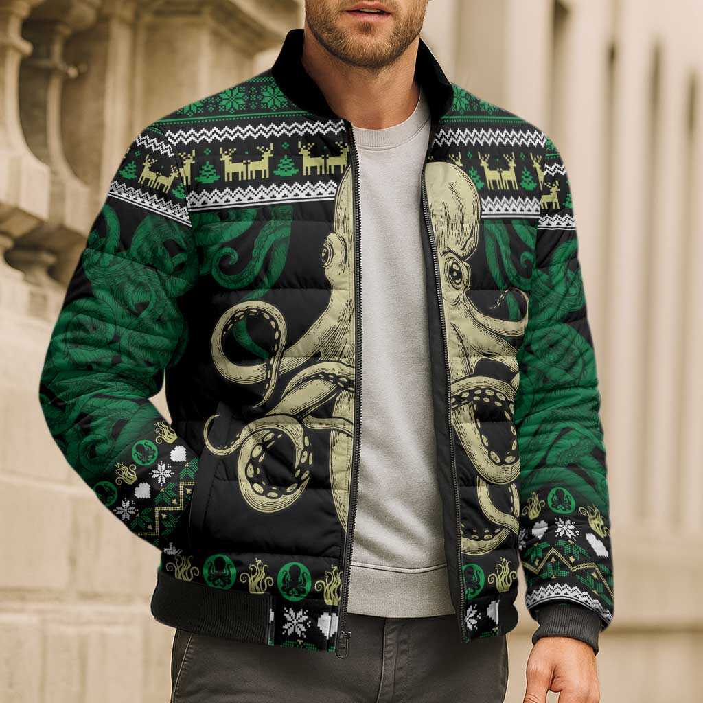 Octopus Cool Christmas Design Bomber Puffer Jacket Xmas Holiday Patterns - Wonder Print Shop