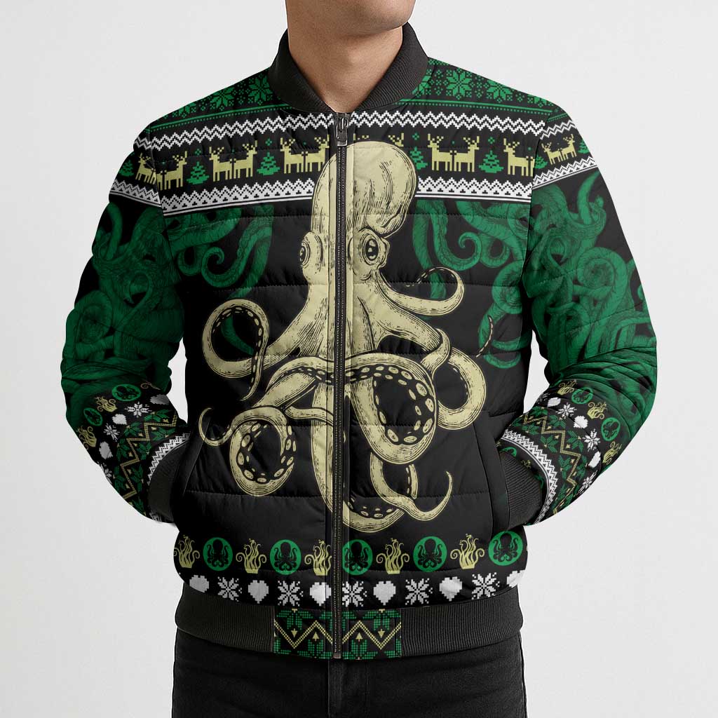 Octopus Cool Christmas Design Bomber Puffer Jacket Xmas Holiday Patterns - Wonder Print Shop