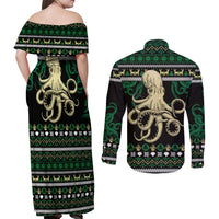 Octopus Cool Christmas Design Couples Matching Off Shoulder Maxi Dress and Long Sleeve Button Shirt Xmas Holiday Patterns - Wonder Print Shop