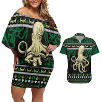 Octopus Cool Christmas Design Couples Matching Off Shoulder Short Dress and Hawaiian Shirt Xmas Holiday Patterns - Wonder Print Shop