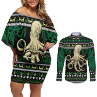 Octopus Cool Christmas Design Couples Matching Off Shoulder Short Dress and Long Sleeve Button Shirt Xmas Holiday Patterns - Wonder Print Shop