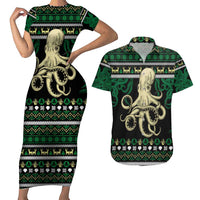 Octopus Cool Christmas Design Couples Matching Short Sleeve Bodycon Dress and Hawaiian Shirt Xmas Holiday Patterns - Wonder Print Shop
