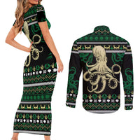 Octopus Cool Christmas Design Couples Matching Short Sleeve Bodycon Dress and Long Sleeve Button Shirt Xmas Holiday Patterns - Wonder Print Shop