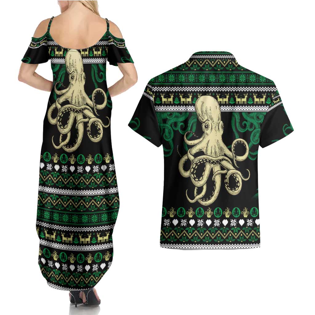 Octopus Cool Christmas Design Couples Matching Summer Maxi Dress and Hawaiian Shirt Xmas Holiday Patterns - Wonder Print Shop