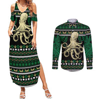 Octopus Cool Christmas Design Couples Matching Summer Maxi Dress and Long Sleeve Button Shirt Xmas Holiday Patterns - Wonder Print Shop