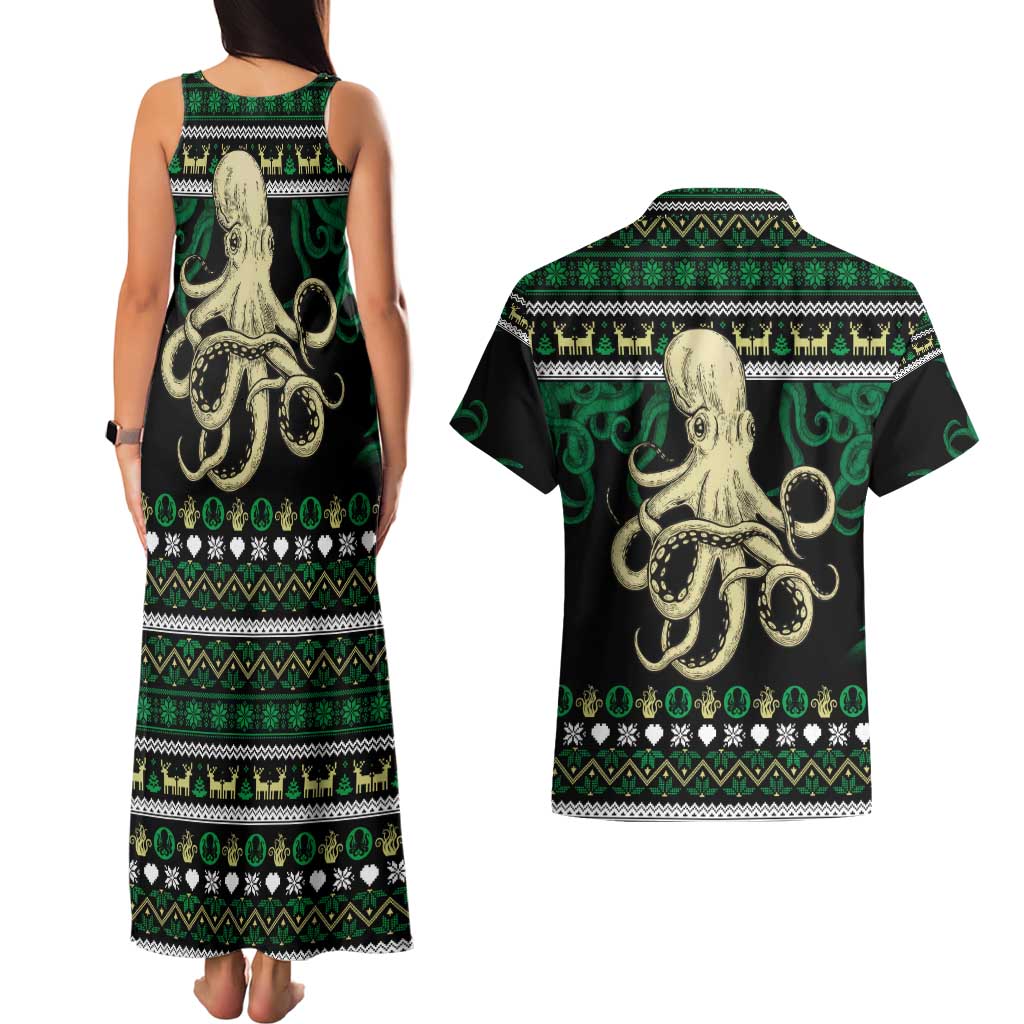 Octopus Cool Christmas Design Couples Matching Tank Maxi Dress and Hawaiian Shirt Xmas Holiday Patterns - Wonder Print Shop