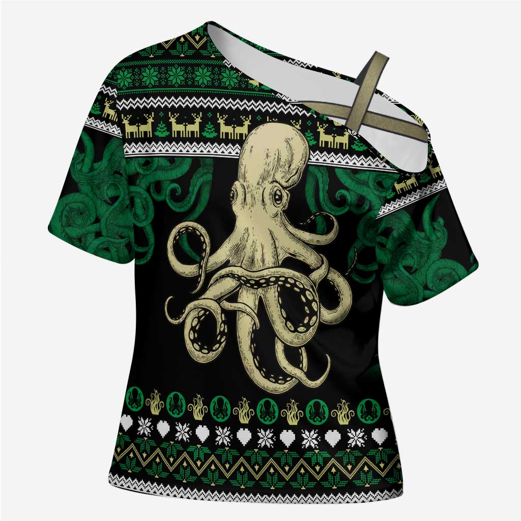 Octopus Cool Christmas Design Cross Shoulder Shirt Xmas Holiday Patterns - Wonder Print Shop