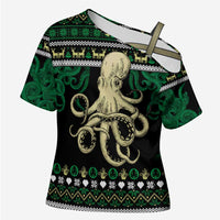 Octopus Cool Christmas Design Cross Shoulder Shirt Xmas Holiday Patterns - Wonder Print Shop