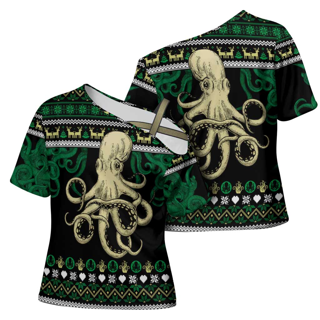 Octopus Cool Christmas Design Cross Shoulder Shirt Xmas Holiday Patterns - Wonder Print Shop