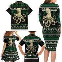 Octopus Cool Christmas Design Family Matching Long Sleeve Bodycon Dress and Hawaiian Shirt Xmas Holiday Patterns - Wonder Print Shop