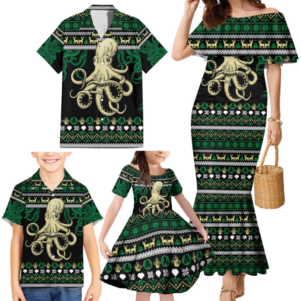 Octopus Cool Christmas Design Family Matching Mermaid Dress and Hawaiian Shirt Xmas Holiday Patterns - Wonder Print Shop