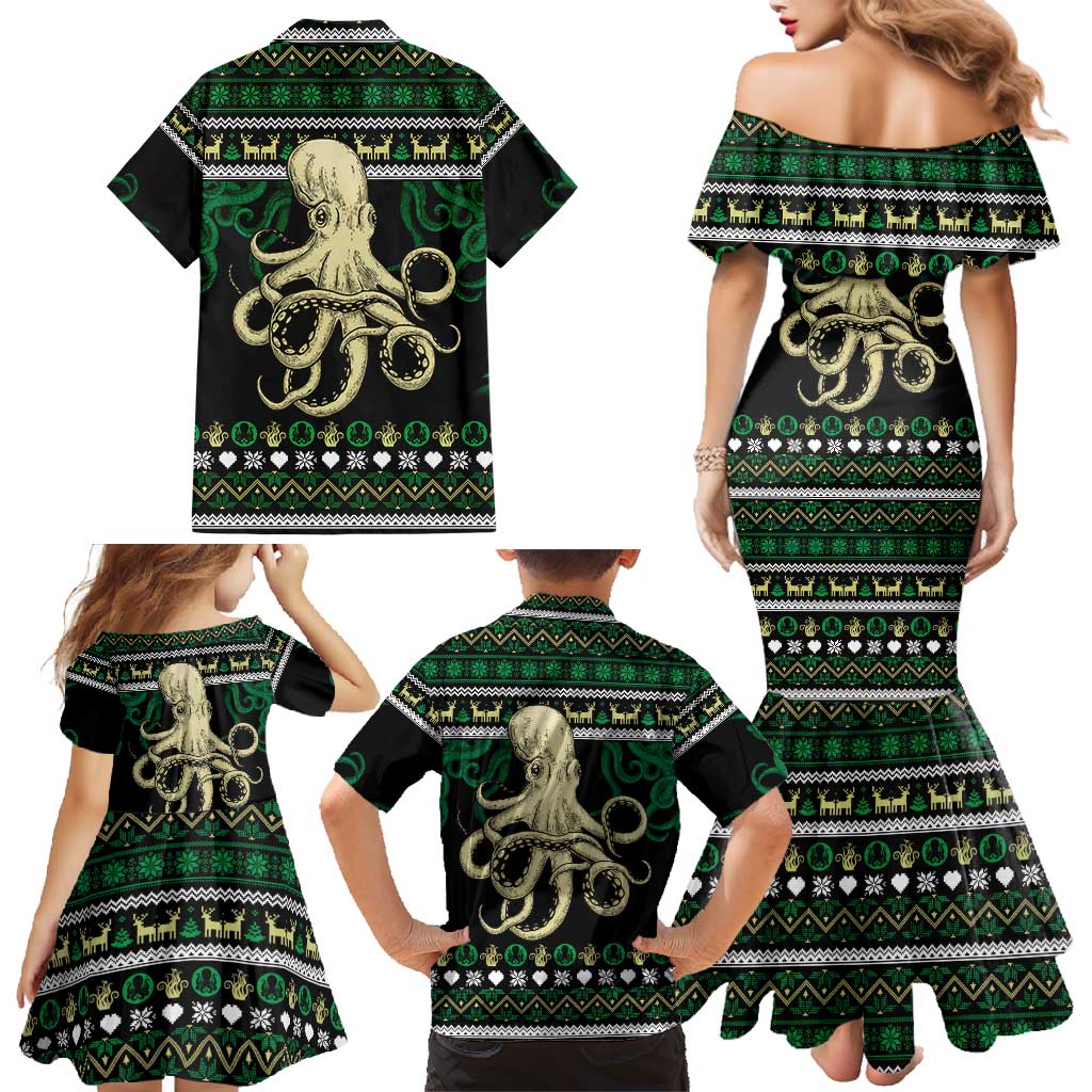 Octopus Cool Christmas Design Family Matching Mermaid Dress and Hawaiian Shirt Xmas Holiday Patterns - Wonder Print Shop