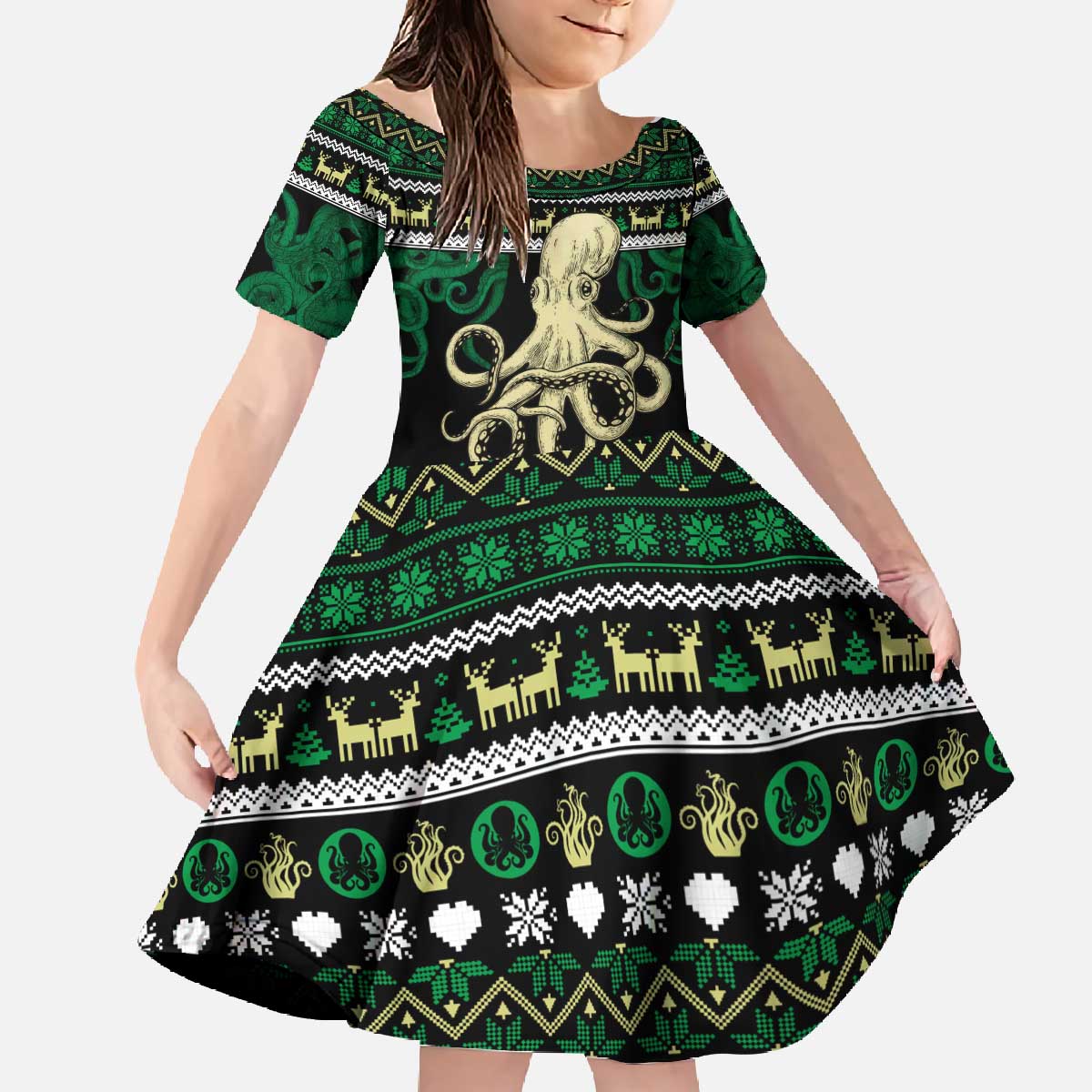 Octopus Cool Christmas Design Family Matching Off The Shoulder Long Sleeve Dress and Hawaiian Shirt Xmas Holiday Patterns - Wonder Print Shop