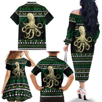 Octopus Cool Christmas Design Family Matching Off The Shoulder Long Sleeve Dress and Hawaiian Shirt Xmas Holiday Patterns - Wonder Print Shop