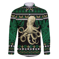 Octopus Cool Christmas Design Family Matching Off The Shoulder Long Sleeve Dress and Hawaiian Shirt Xmas Holiday Patterns - Wonder Print Shop