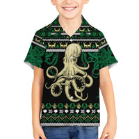 Octopus Cool Christmas Design Family Matching Off The Shoulder Long Sleeve Dress and Hawaiian Shirt Xmas Holiday Patterns - Wonder Print Shop