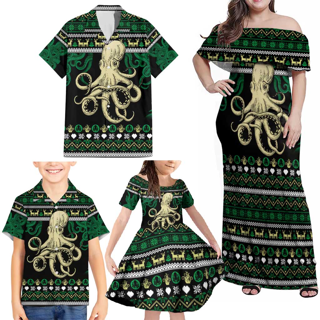 Octopus Cool Christmas Design Family Matching Off Shoulder Maxi Dress and Hawaiian Shirt Xmas Holiday Patterns - Wonder Print Shop
