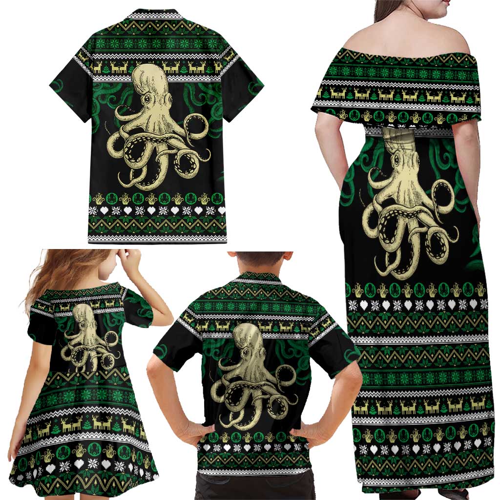 Octopus Cool Christmas Design Family Matching Off Shoulder Maxi Dress and Hawaiian Shirt Xmas Holiday Patterns - Wonder Print Shop