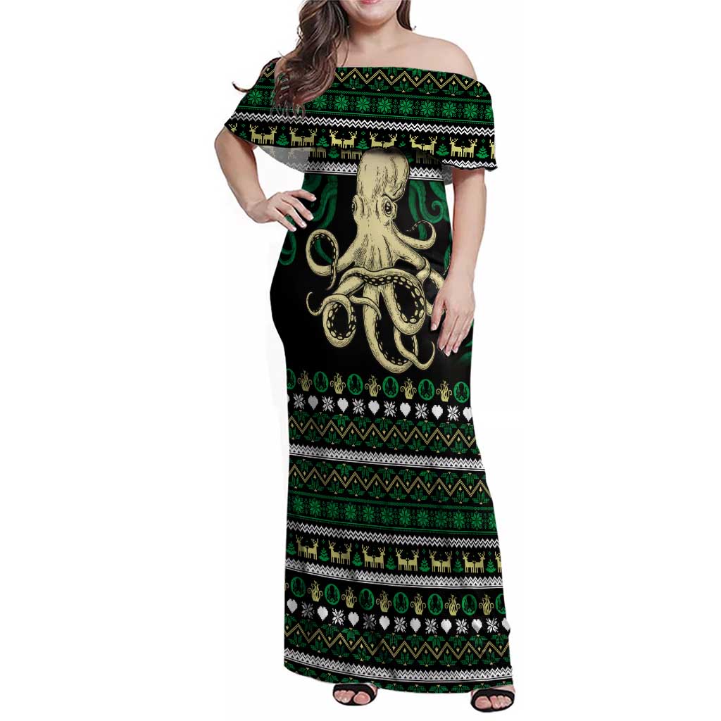 Octopus Cool Christmas Design Family Matching Off Shoulder Maxi Dress and Hawaiian Shirt Xmas Holiday Patterns - Wonder Print Shop