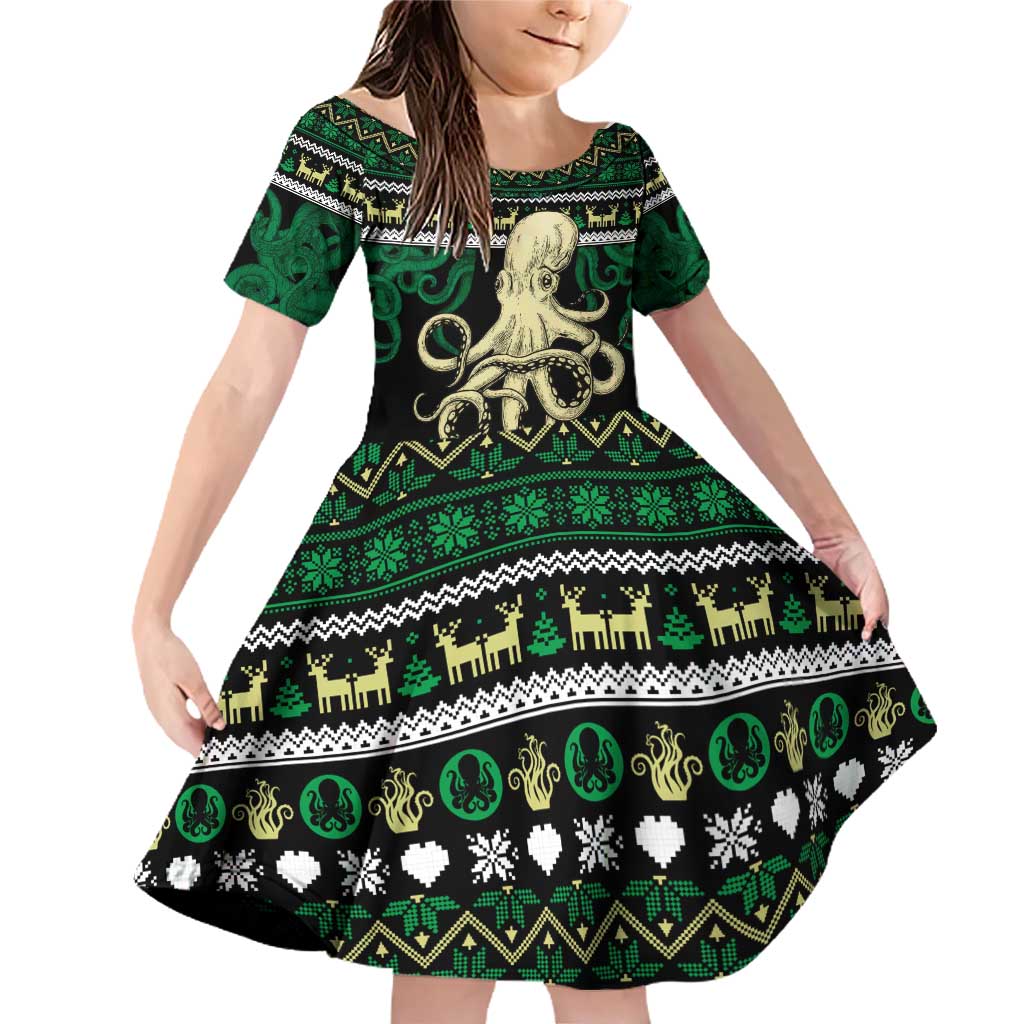 Octopus Cool Christmas Design Family Matching Off Shoulder Short Dress and Hawaiian Shirt Xmas Holiday Patterns - Wonder Print Shop