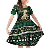Octopus Cool Christmas Design Family Matching Off Shoulder Short Dress and Hawaiian Shirt Xmas Holiday Patterns - Wonder Print Shop