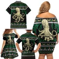 Octopus Cool Christmas Design Family Matching Off Shoulder Short Dress and Hawaiian Shirt Xmas Holiday Patterns - Wonder Print Shop