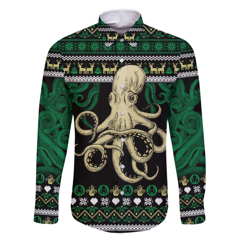 Octopus Cool Christmas Design Family Matching Off Shoulder Short Dress and Hawaiian Shirt Xmas Holiday Patterns - Wonder Print Shop