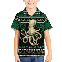 Octopus Cool Christmas Design Family Matching Off Shoulder Short Dress and Hawaiian Shirt Xmas Holiday Patterns - Wonder Print Shop