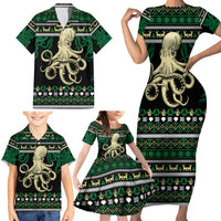 Octopus Cool Christmas Design Family Matching Short Sleeve Bodycon Dress and Hawaiian Shirt Xmas Holiday Patterns - Wonder Print Shop