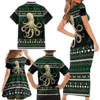Octopus Cool Christmas Design Family Matching Short Sleeve Bodycon Dress and Hawaiian Shirt Xmas Holiday Patterns - Wonder Print Shop