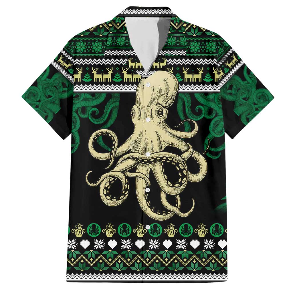 Octopus Cool Christmas Design Family Matching Short Sleeve Bodycon Dress and Hawaiian Shirt Xmas Holiday Patterns - Wonder Print Shop