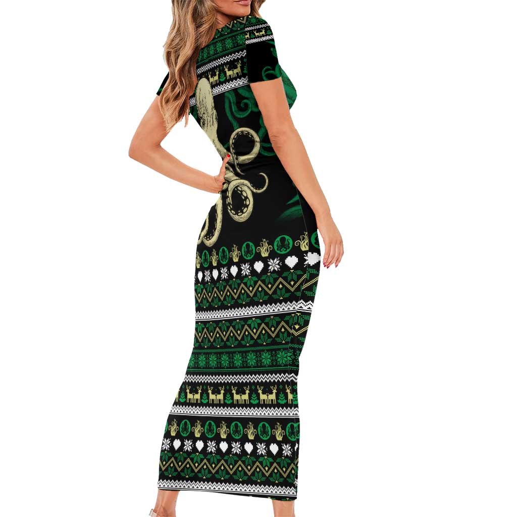 Octopus Cool Christmas Design Family Matching Short Sleeve Bodycon Dress and Hawaiian Shirt Xmas Holiday Patterns - Wonder Print Shop