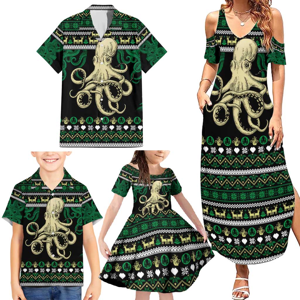 Octopus Cool Christmas Design Family Matching Summer Maxi Dress and Hawaiian Shirt Xmas Holiday Patterns - Wonder Print Shop