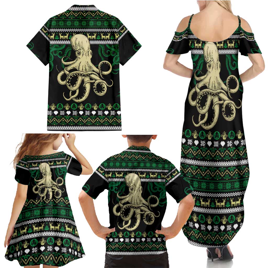 Octopus Cool Christmas Design Family Matching Summer Maxi Dress and Hawaiian Shirt Xmas Holiday Patterns - Wonder Print Shop