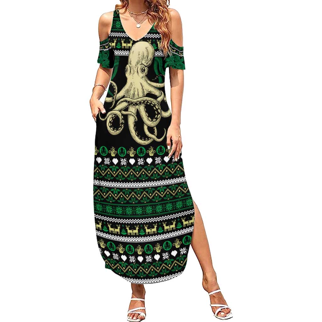 Octopus Cool Christmas Design Family Matching Summer Maxi Dress and Hawaiian Shirt Xmas Holiday Patterns - Wonder Print Shop
