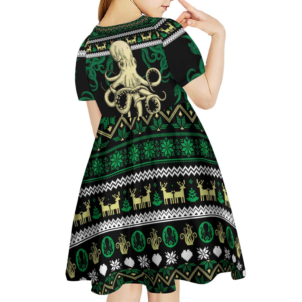 Octopus Cool Christmas Design Kid Short Sleeve Dress Xmas Holiday Patterns - Wonder Print Shop
