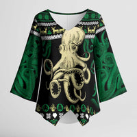 Octopus Cool Christmas Design Kimono Sleeve Blouse Xmas Holiday Patterns - Wonder Print Shop